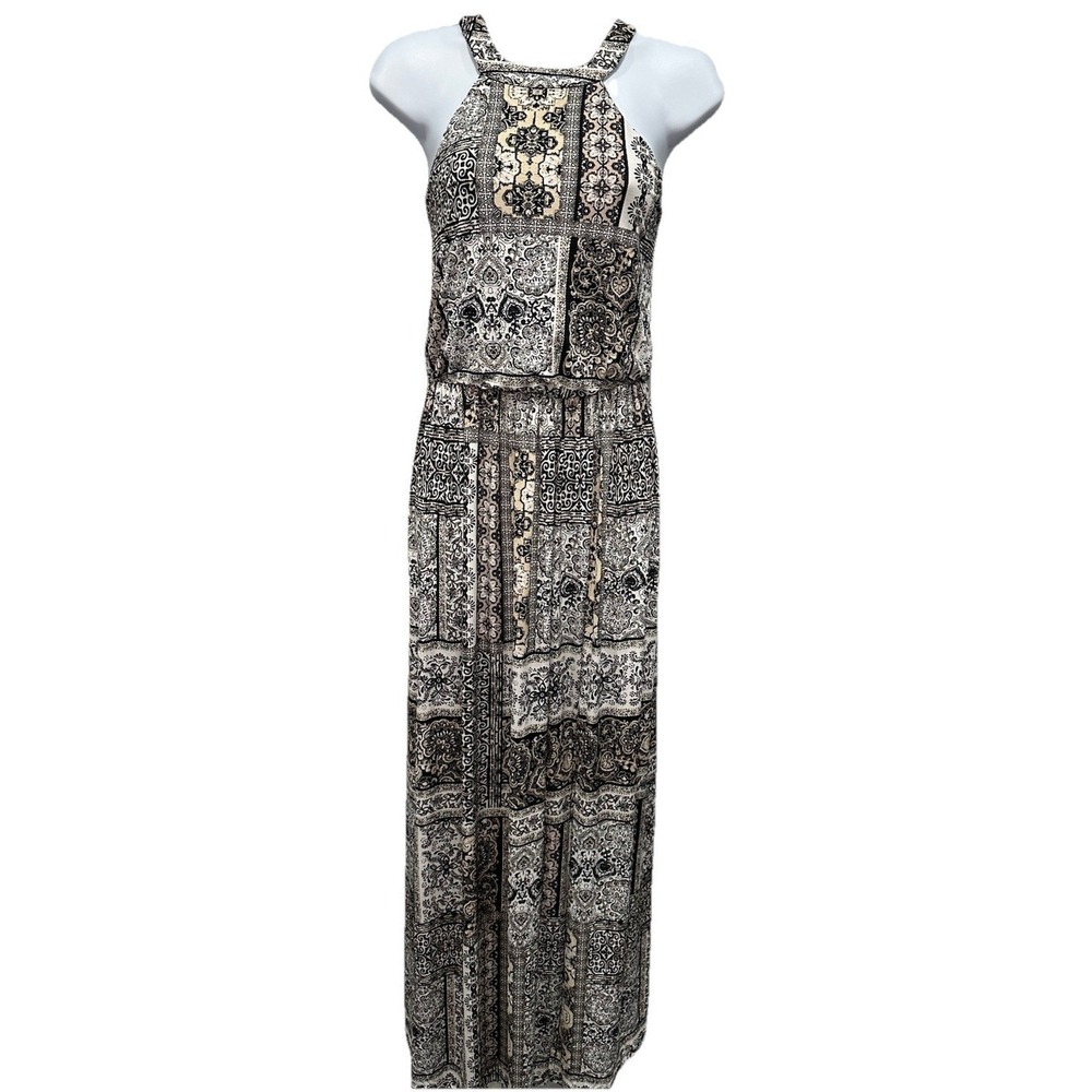 Three Pink Hearts Maxi Dress Women's Small Multi Color Halter Pull Over No Sleev